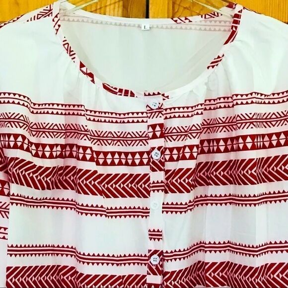 Boho‎ Peasant Blouse White & Red Size Large - Picture 2 of 9
